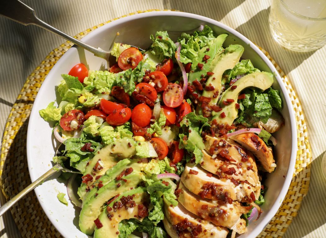 Chicken, Bacon & Avocado Salad with Honey Mustard Dressing